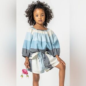 Pink Chicken Girls' Lexi Top and Theodore Shorts Set Ocean Stripe Pattern Size 4